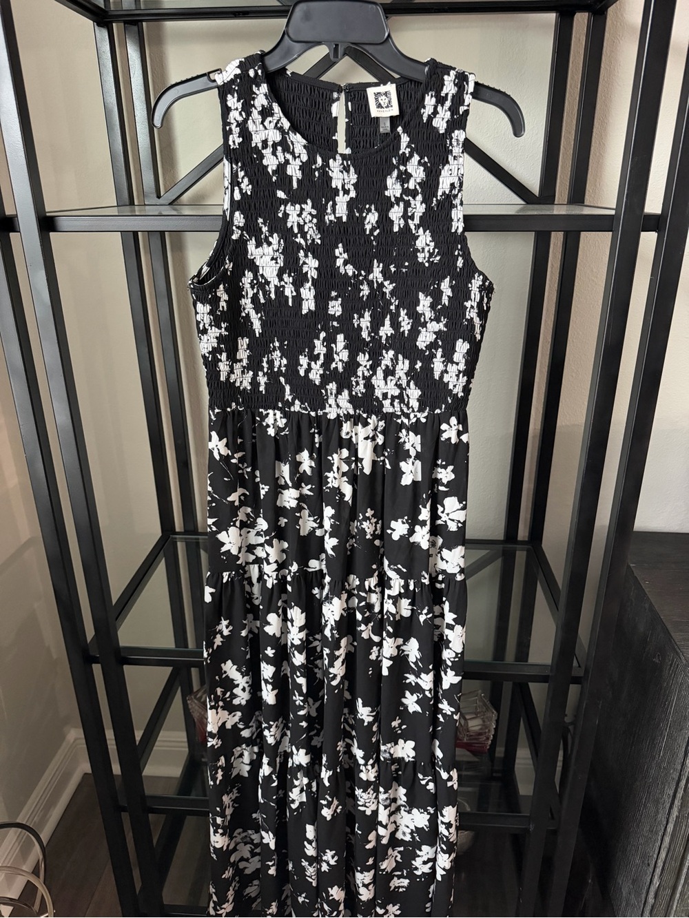 Anne Klein Black and White Floral Sleeveless Maxi Dress